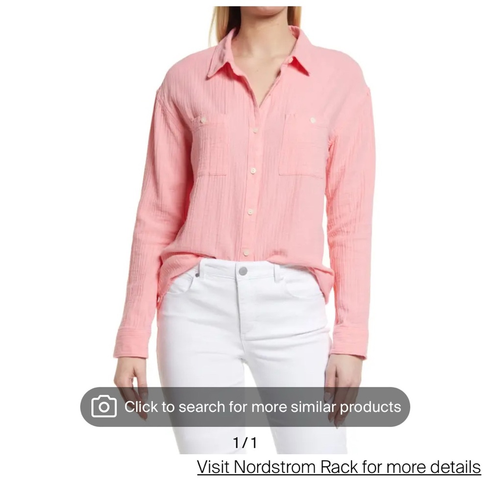 Caslon LONG SLEEVE COTTON BUTTON-UP SHIRT IN PINK FLAMINGO